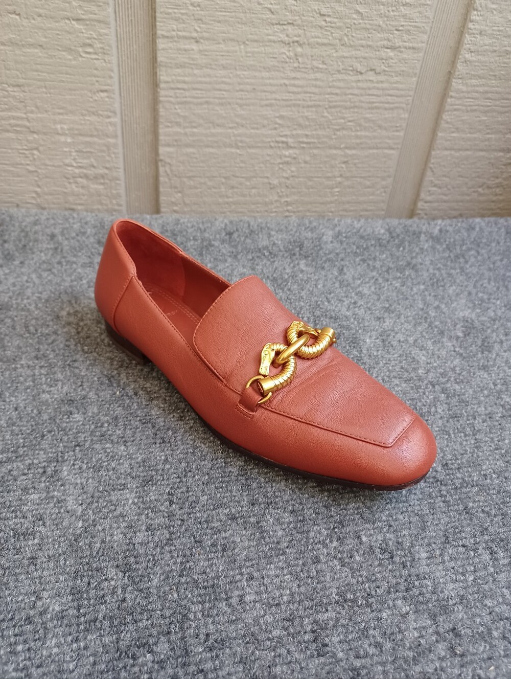 Tory Burch Jessa Horse Hardware Leather Loafer Size 6.5 M Women In Dark Sienne